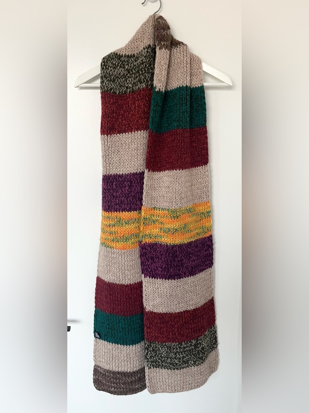 Andes Gifts Hand Knit Scarf Boho Striped Acrylic Alpaca Multicolor Made In Peru